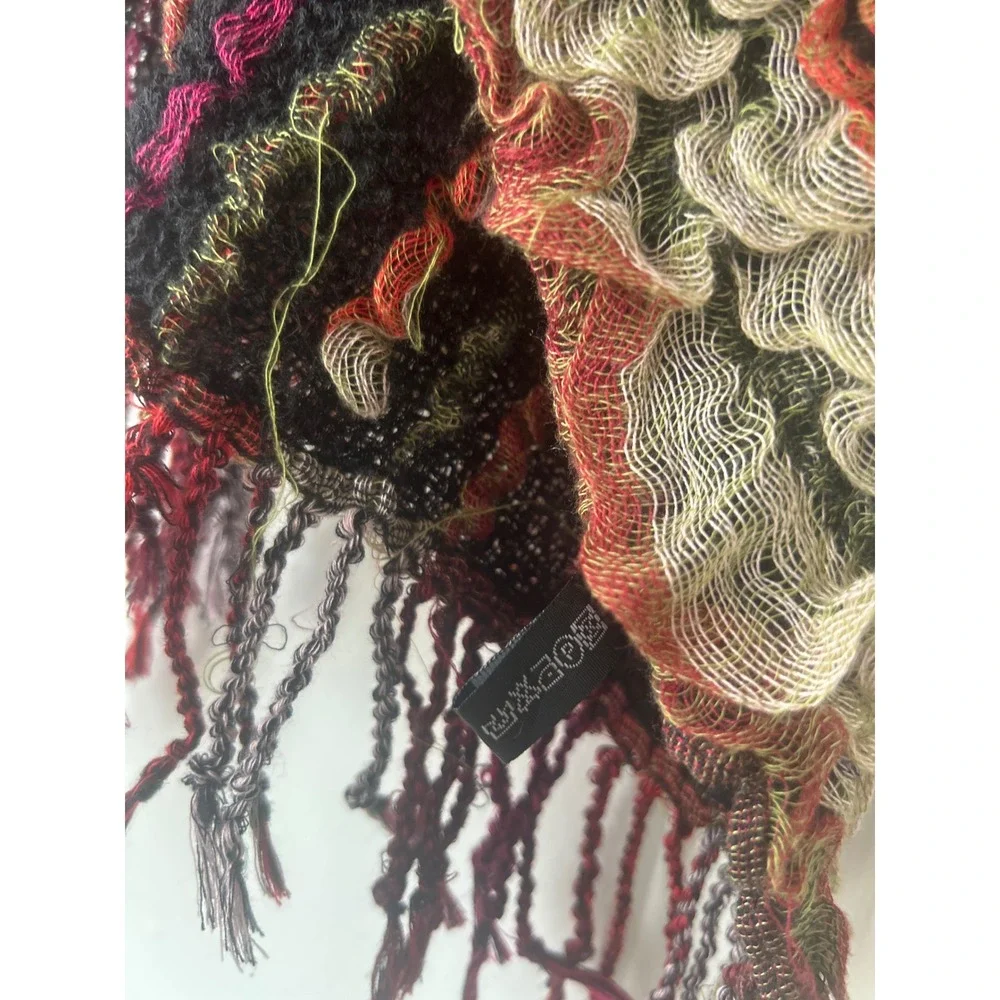 Handmade Ruffle Knit Scarf Multi Color Textured Fringe Viscose Blend 82x13